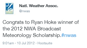 Ryan's NWA Broadcast Meteorology Scholarship